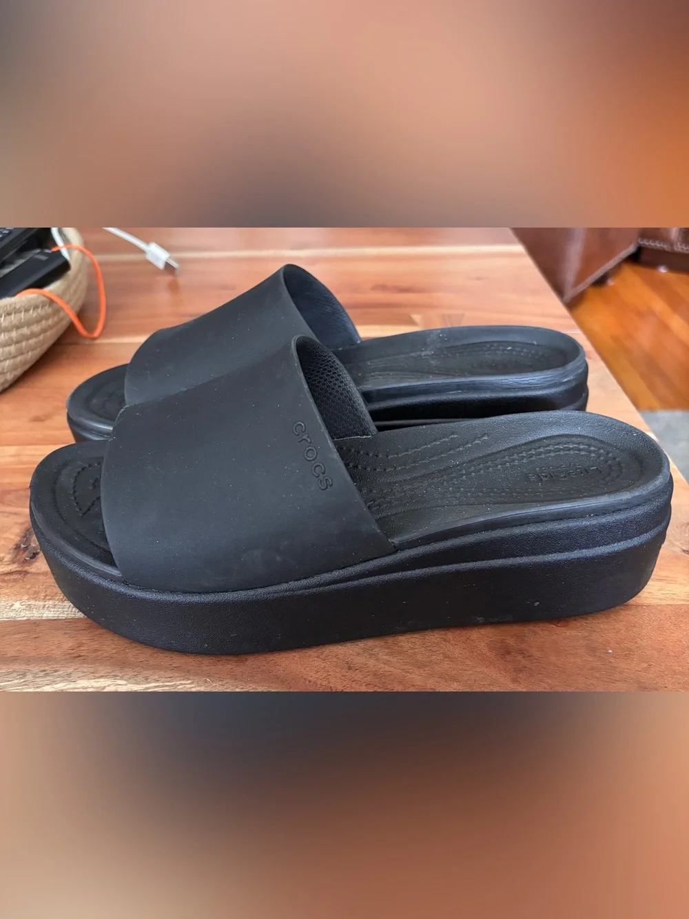 CROCS Black Platform Slide Sandals for Women